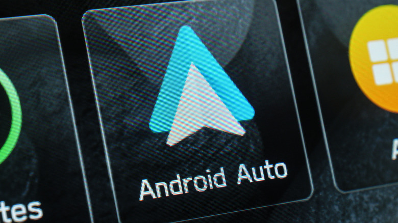 Closeup of Android Auto icon on a car infotainment display