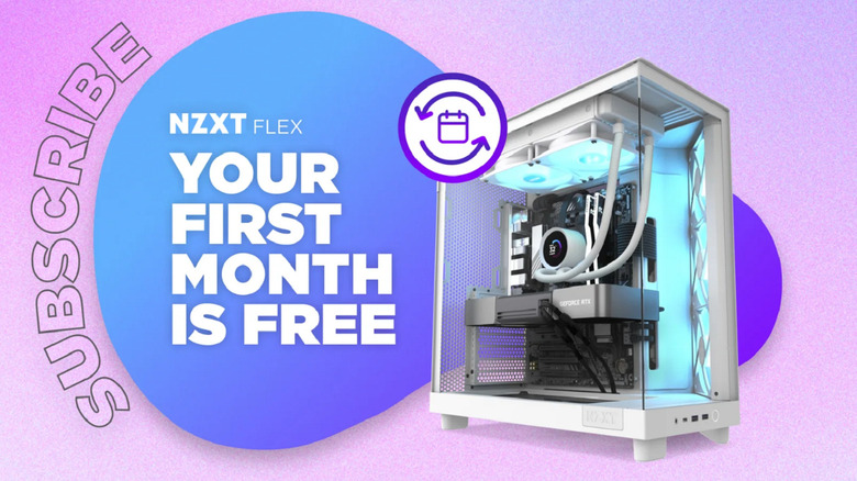 An image advertising NZXT's PC rental program, Flex
