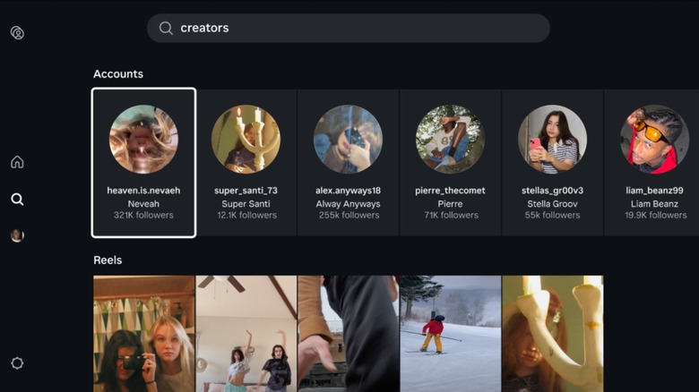 The search section in the Instagram for TV app
