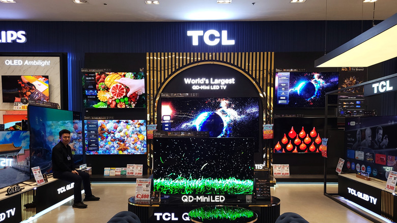 TCL TV offerings in an electronic store