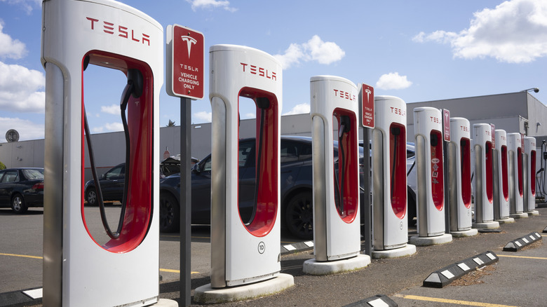 Tesla Superchargers in a parking lot
