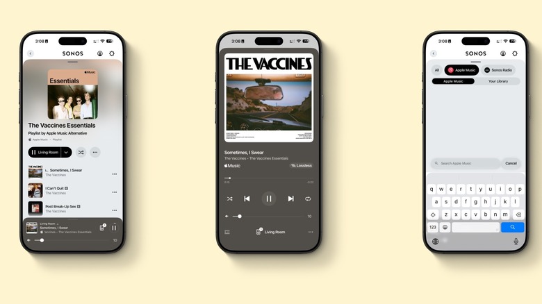 Screenshots of the Sonos app on iPhone mockups