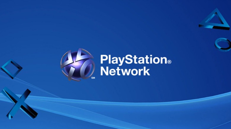 The PlayStation Network logo on a blue and wavy background which has computer generated images of the icons on the PlayStation controller buttons