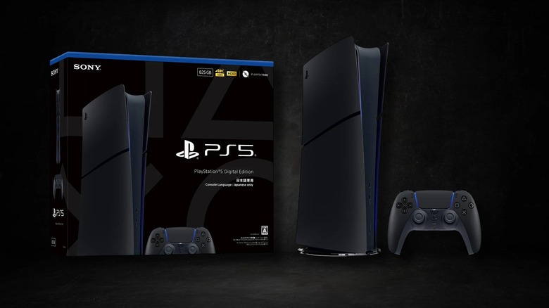 Sony PlayStation 5 Midnight Black model with controller and packaging.
