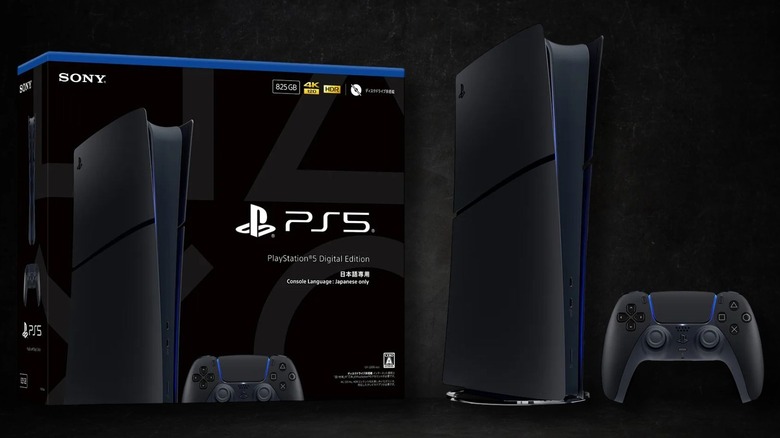 Sony PlayStation 5 Midnight Black model with controller and packaging.