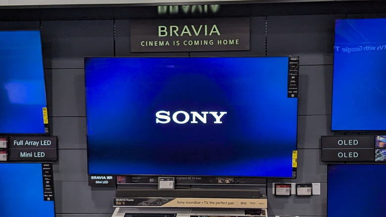 An image of a Sony television displaying the Sony logo against a blue background, the Bravia moniker and phrase 
