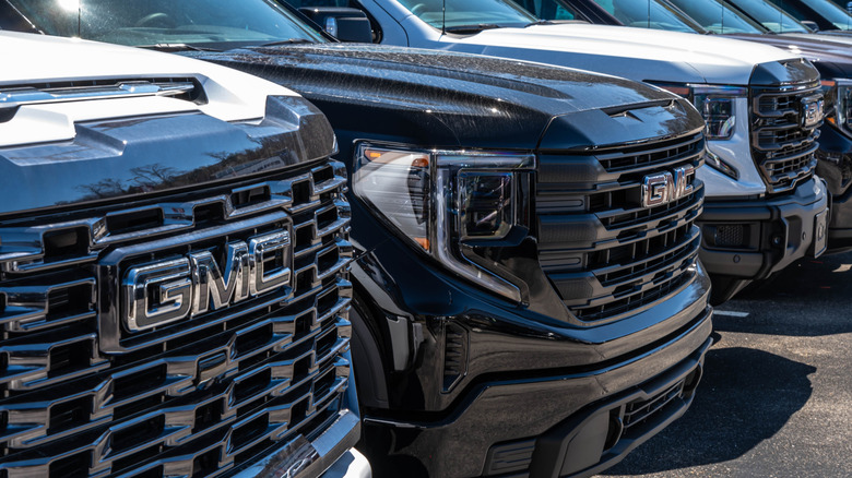 GMC pickup trucks in a lot
