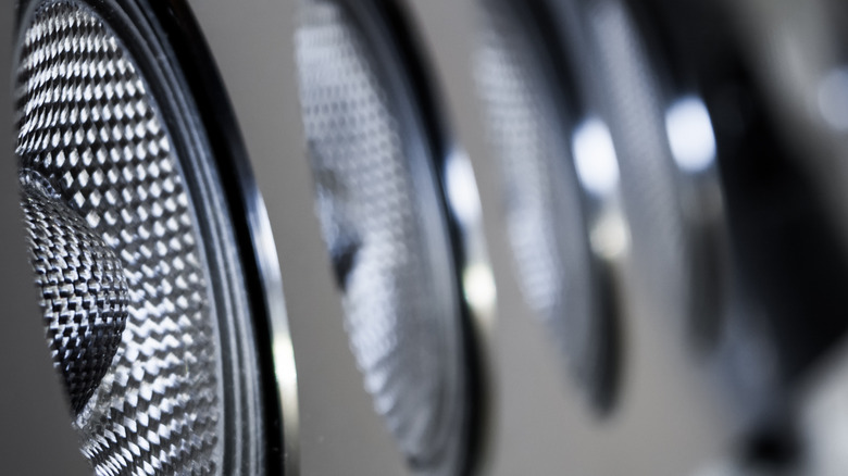 A close-up image of the front-firing channels on a soundbar.