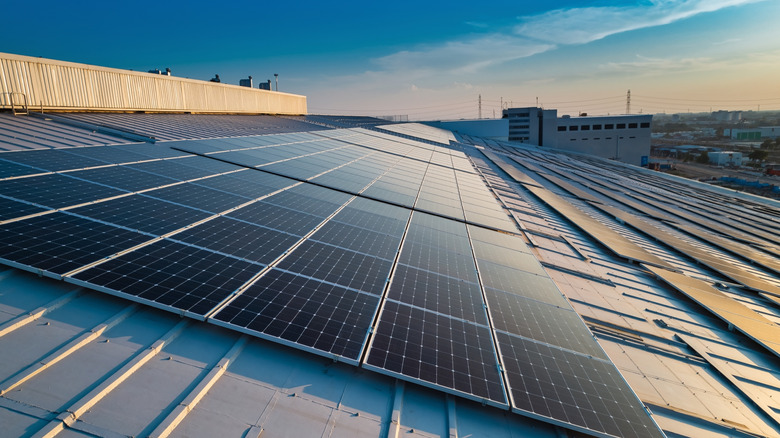 solar panels installed on a commercial building's roof