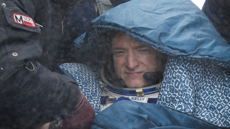 Expedition 26 Commander Scott Kelly rests in a chair shortly after landing back on Earth.
