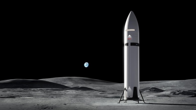 An artist's concept shows SpaceX's Starship Human Landing System (HLS) on the moon.