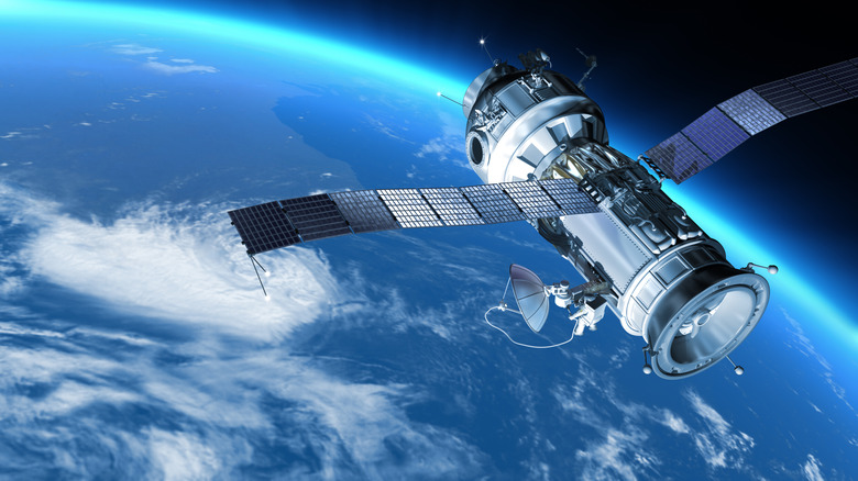 A space satellite orbiting above Earth