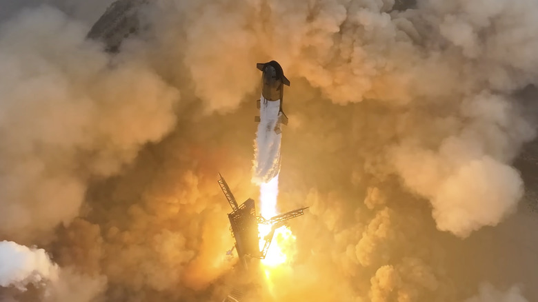 A SpaceX Starship rocket lifts off from Starbase in Texas.
