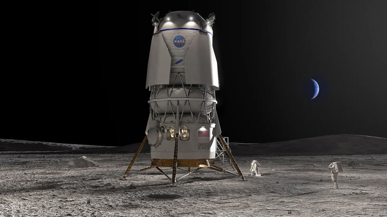 A rendering of Blue Origin's Blue Moon lander on the lunar surface.
