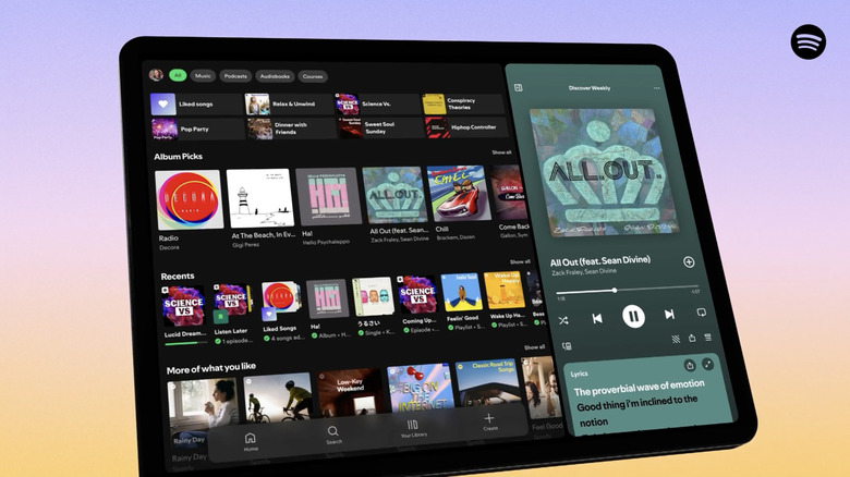 Spotify's revamped interface for tablets