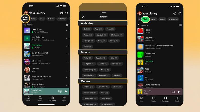 How to use spotify smart filters showcased across three images side by side