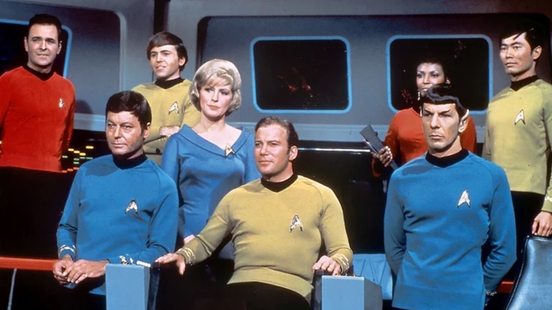 The original Star Trek crew aboard the Enterprise