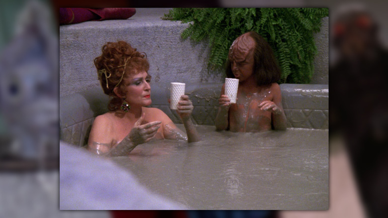Lwaxana and Alexander chilling in a mud bath