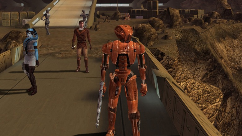 HK-47 droid standing outside in Star Wars Knights of the Old Republic