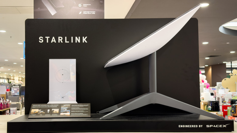A Starlink Standard dish on display in a mall.