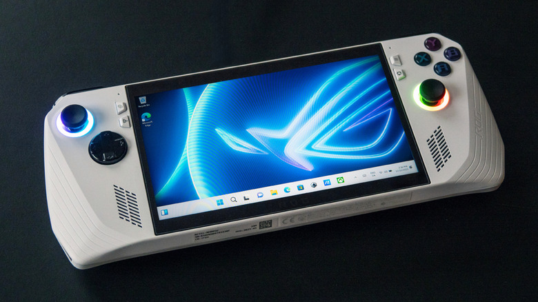 A white ROG Ally gaming handheld