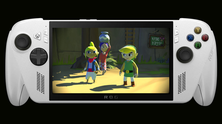 ROG Xbox Ally displaying a screenshot from the Legend of Zelda: Windwaker HD, a Wii U game release