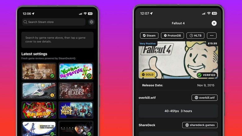 Screenshots from the DeckSettings app.