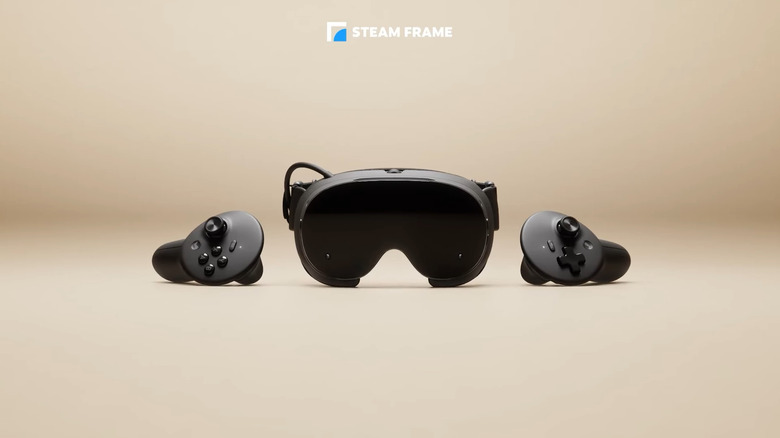 Steam Frame and controllers sitting in a yellow void