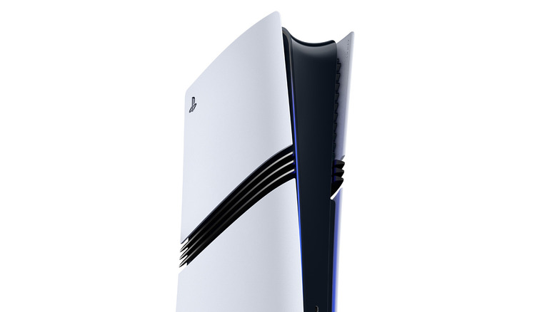 Close up of a PS5 Pro on a white background