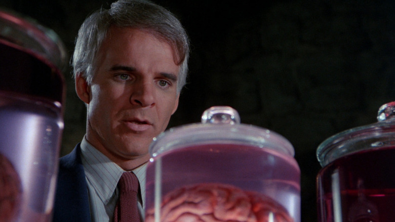 Michael (Steve Martin) looking at a brain jar in "The Man with Two Brains."