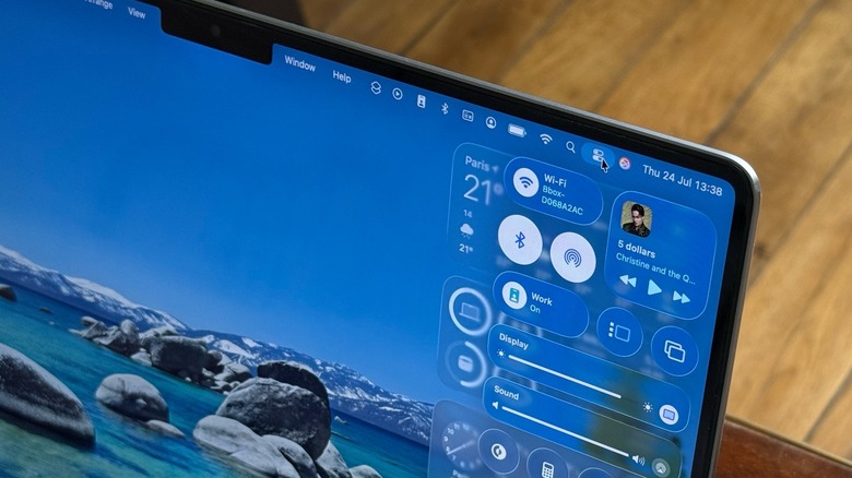 A close-up shot of the Control Center on a MacBook Pro