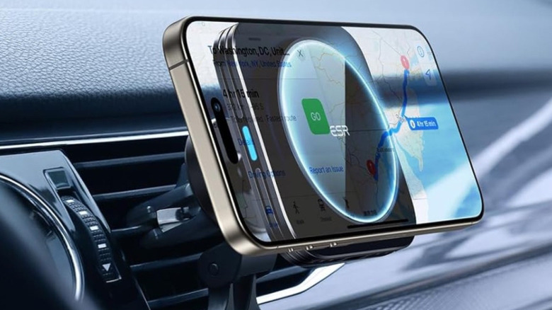 The ESR MagSafe Car Mount Charger attached to a vent.
