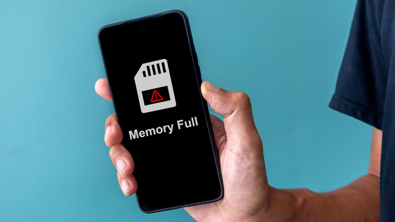 A phone with the storage full warning