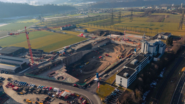 An overhead view of the FlexBase excavation for the redox flow battery project