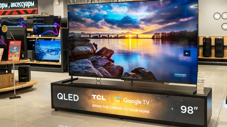 TCL QLED Google TV on display in a store