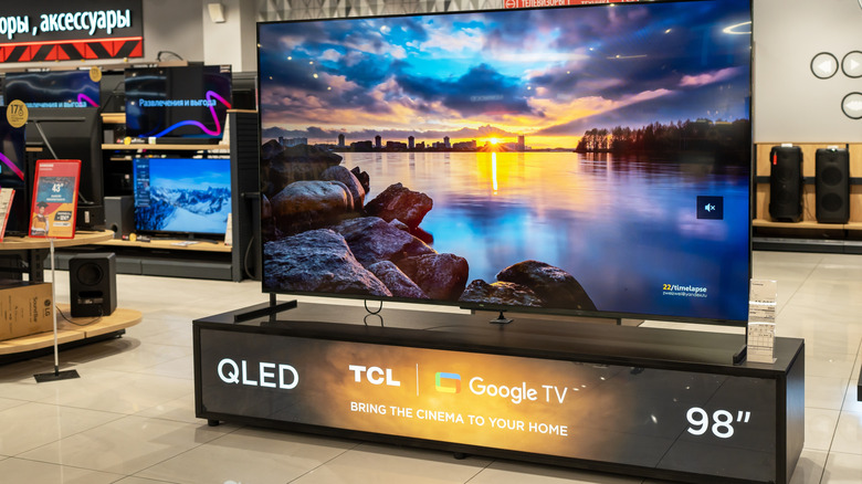 TCL 98" QLED television on display at a store
