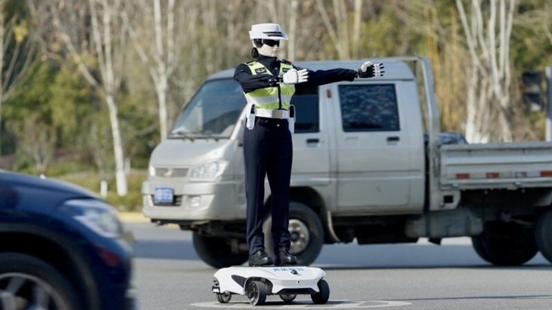 AiMOGA's humanoid robot working as a traffic officer