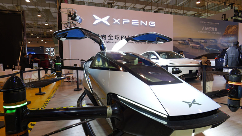 the Xpeng flying car on display at an auto show
