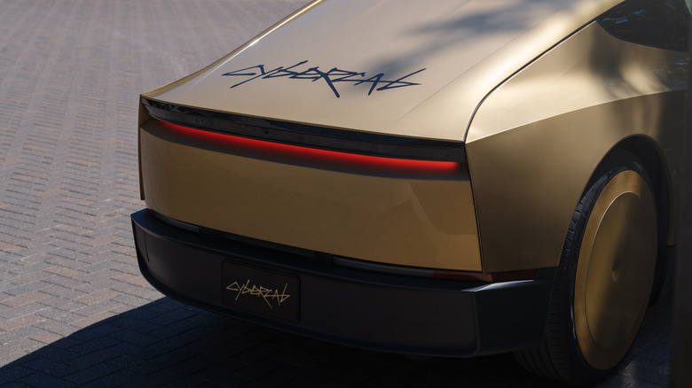 A close-up photo of the rear of the Tesla Cybercab