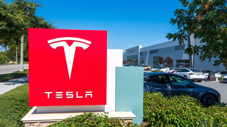 Tesla logo on sign