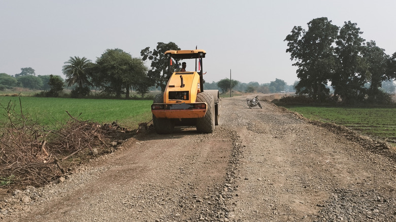 A rural road under construction in India.