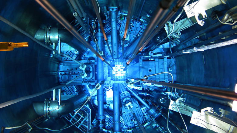 A nuclear reaction glowing with blue light