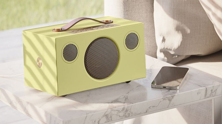 the Audio Pro C5 MkII W speaker on a side table