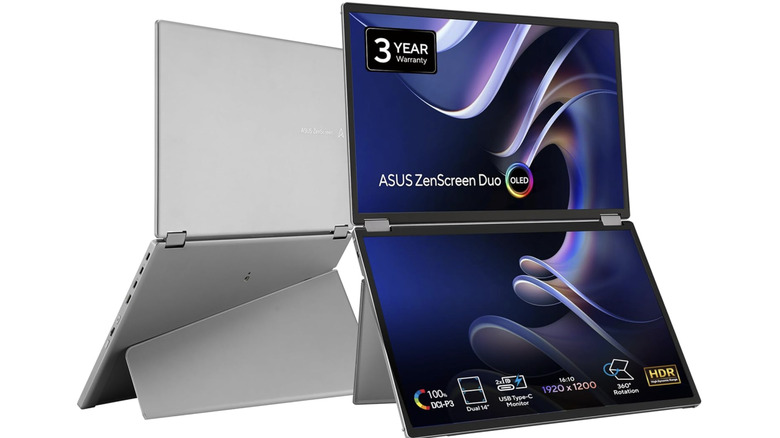 The Asus ZenScreen Duo OLED on a white background