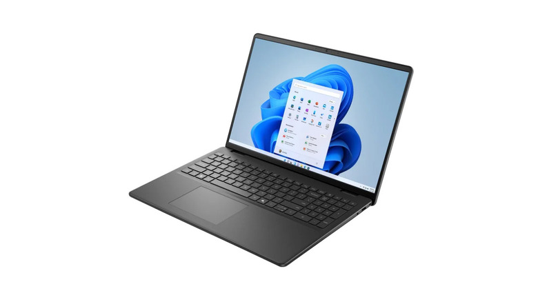 Dell 16-inch Touchscreen laptop with activated screen, facing forward