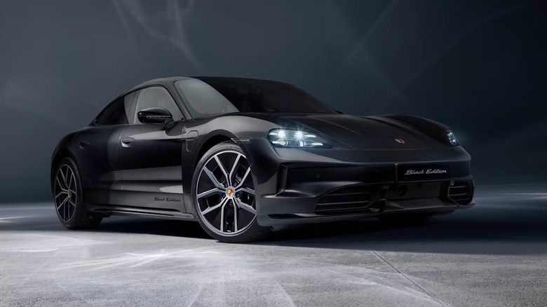 Porsche Taycan electric vehicle parked on a showroom floor