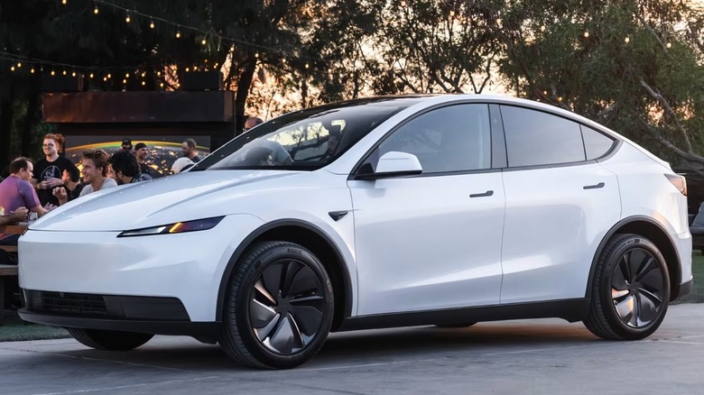 Tesla Model Y SUV electric vehicle parked on a road