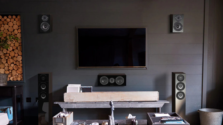 Wharfedale Diamond 12 Series speakers setup in a living room.