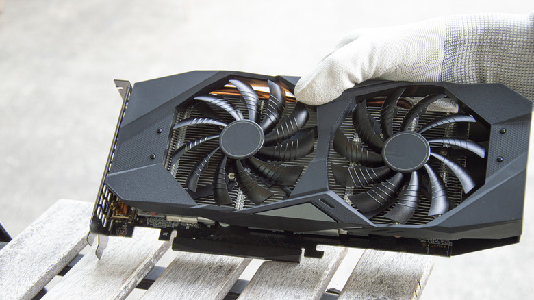 A black video graphics card on white background