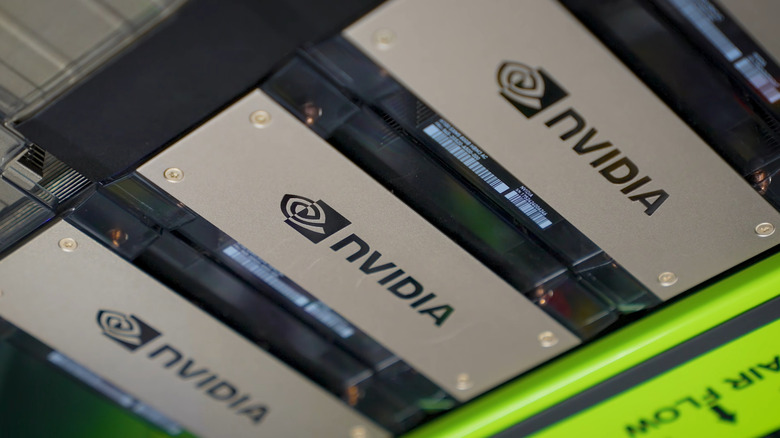 Three NVIDIA logos on computer hardware